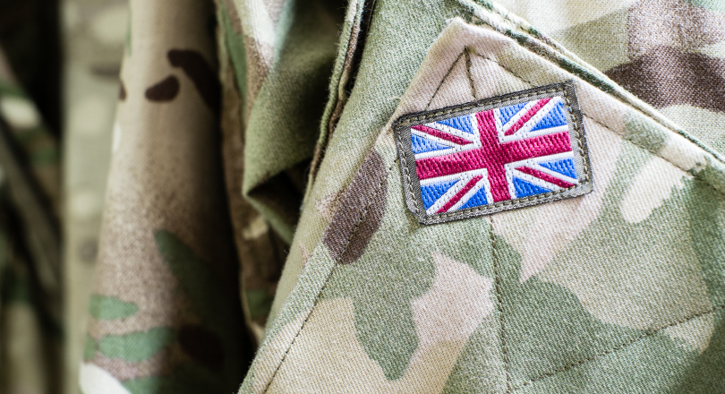 Union Flag patch on on camoflaged military jacket