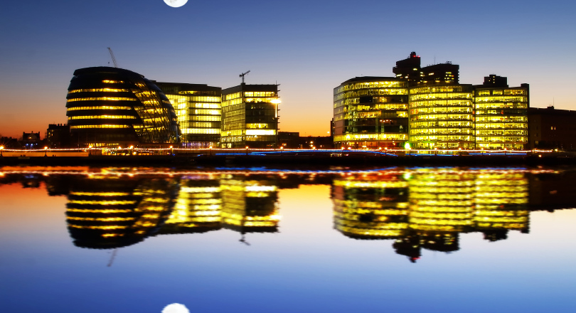 Offices on the Thames at night
