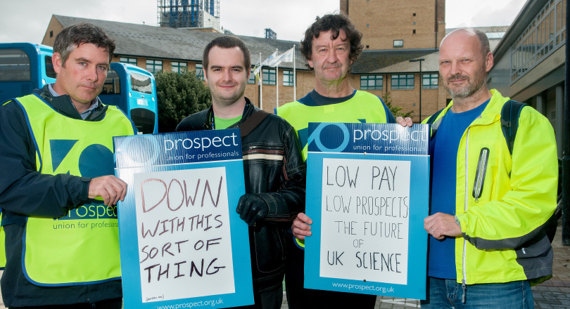 Prospect members protesting against public sector pay restraint at the National Oceanography Centre in Southampton in September 2015